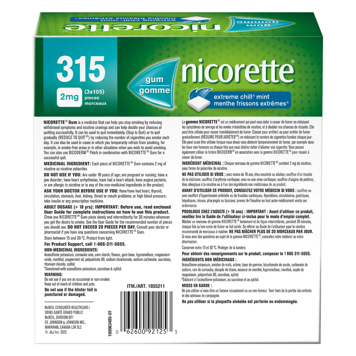 Nicorette Extreme Chill 2mg Mint Gum, 3 x 105 pieces
