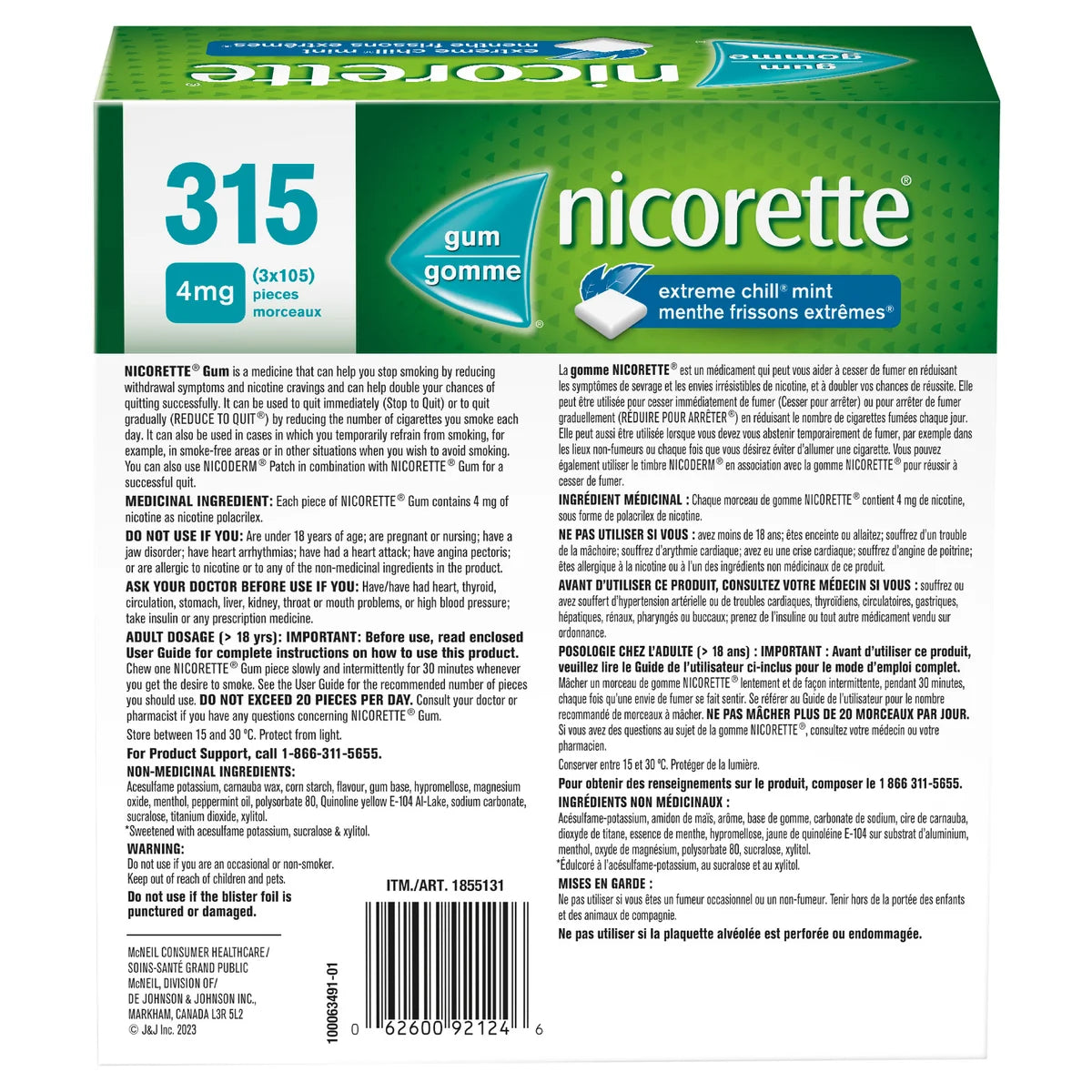 Nicorette Extreme Chill 4mg Mint Gum - 3 x 105 pieces
