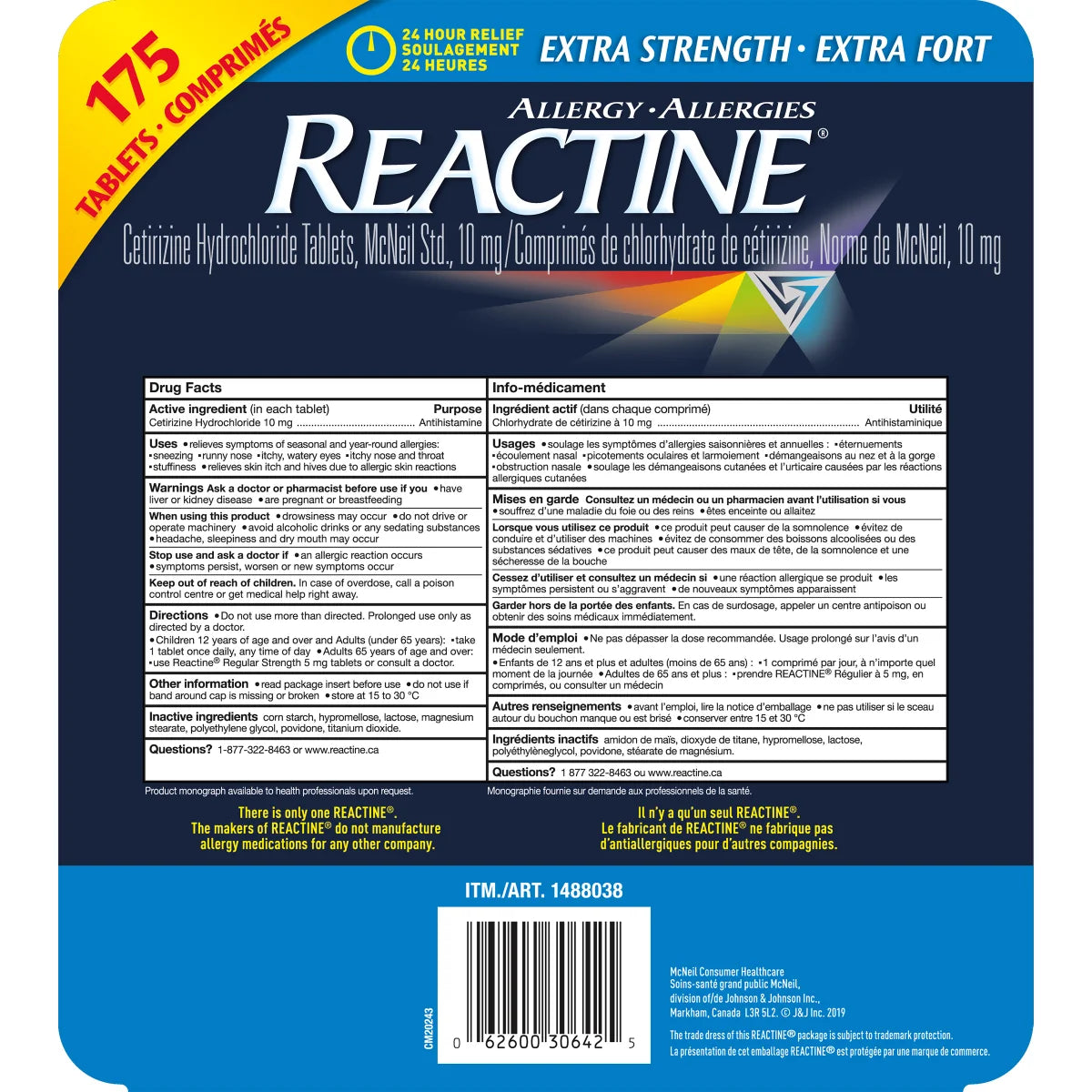 REACTINE Extra Strength - 175 Tablets