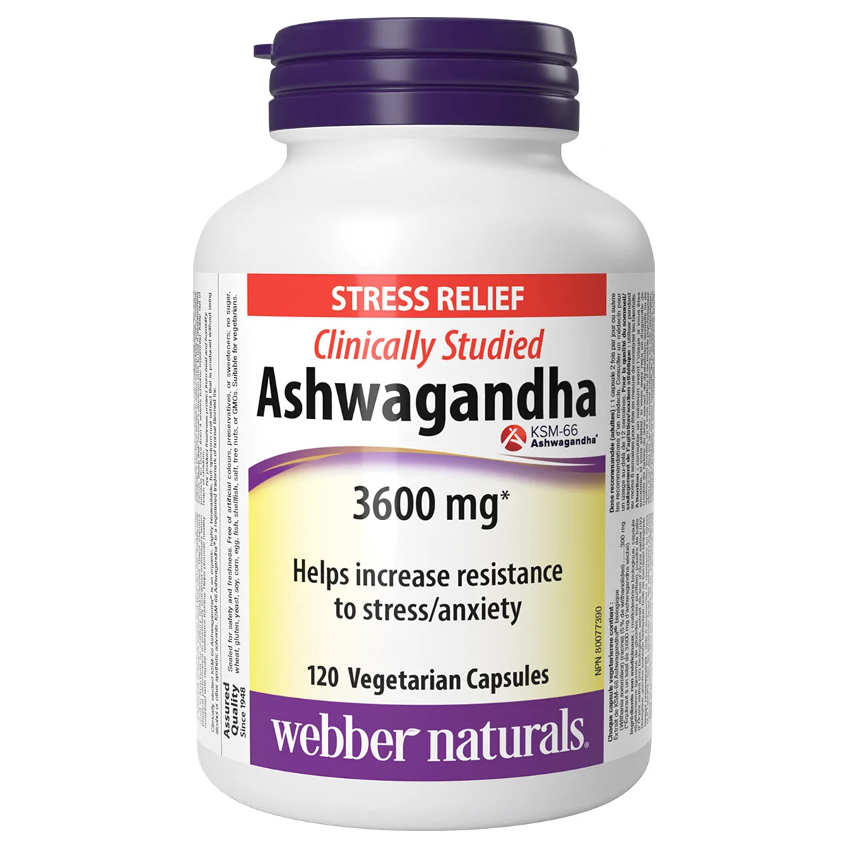 Webber Naturals Ashwagandha 3,600 mg 120 Vegetarian Capsules