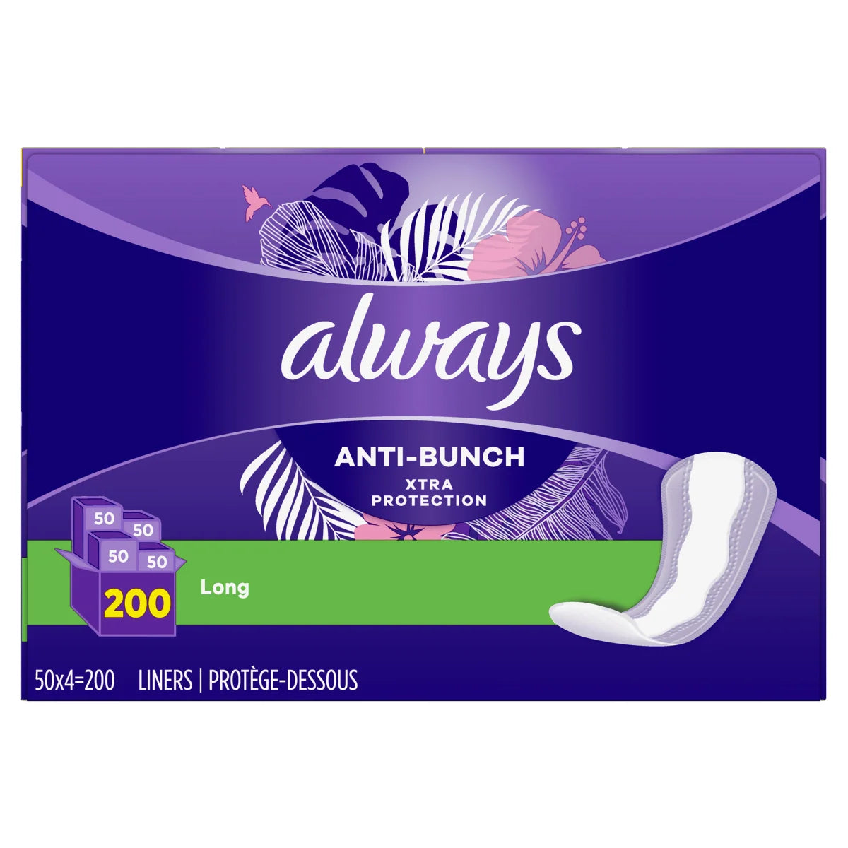Always Anti-Bunch Xtra Protection Daily Liners Long, 200 Count