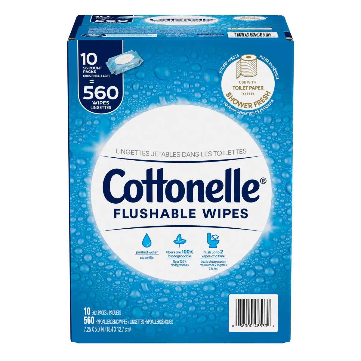 Cottonelle Flushable Wipes, 10 x 56 Wipes