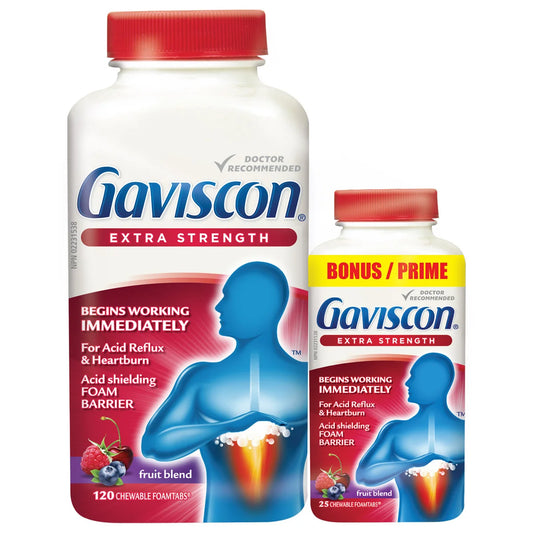 Gaviscon Extra Strength For Acid Reflux, 120 + 25 Chewable Tablets