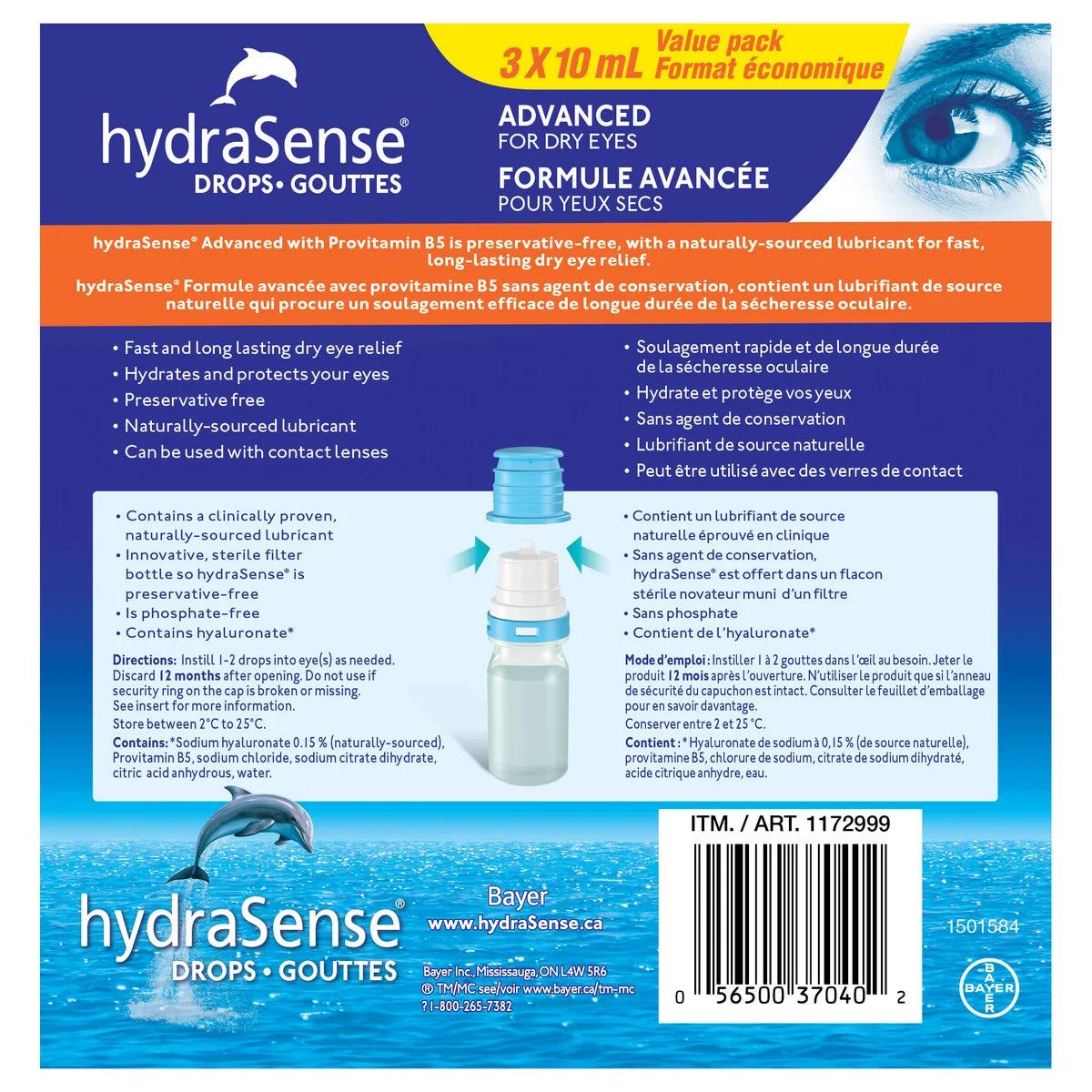HydraSense Drops Advanced for Dry Eyes, 3 x 10 mL