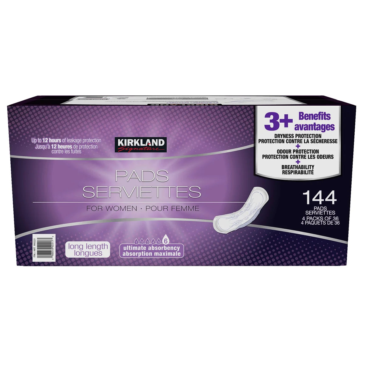 Kirkland Signature Pads for Women, 4-pack of 36, 144 pads total