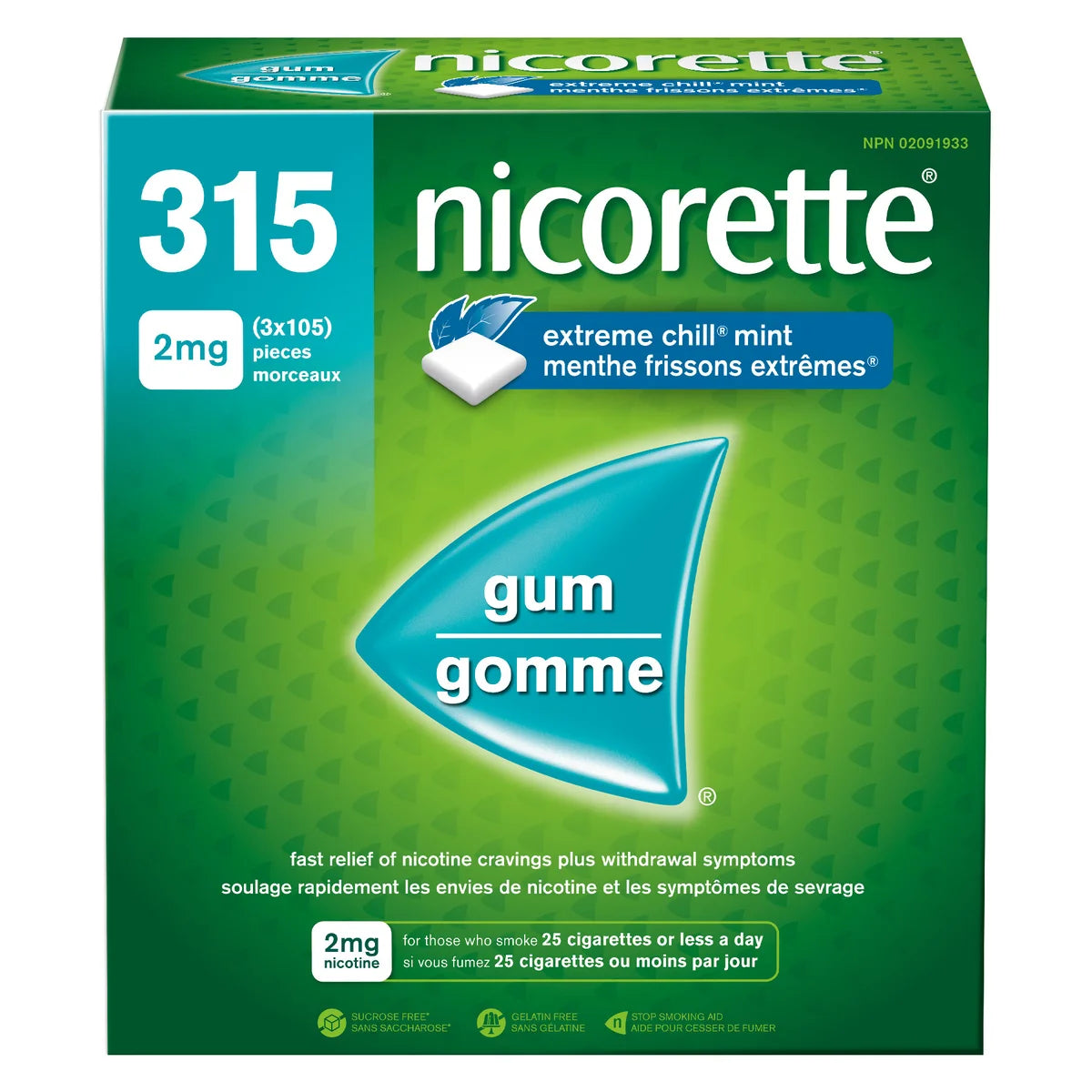 Nicorette Extreme Chill 2mg Mint Gum, 3 x 105 pieces