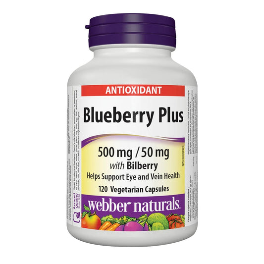 Webber Naturals Blueberry Plus with Bilberry 500 mg/50 mg Vegetarian Capsules, 120-count